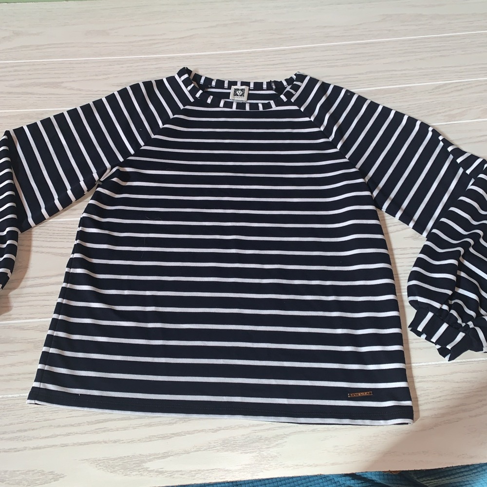 Anne Klein Womens Small Black And White Striped Long Sleeve Shirt